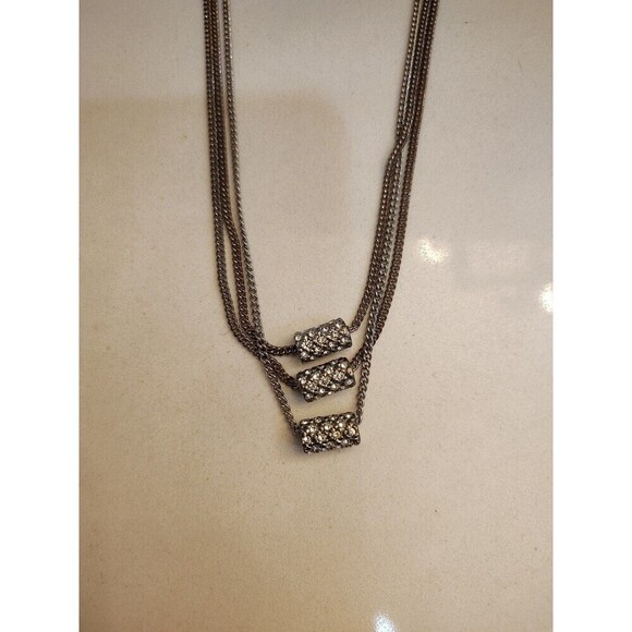 Designer Jessica Simpson 3 Strand Silvertone Rhinestone Beaded 18" Necklace - Picture 2 of 7